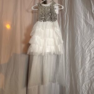 Elegant White and Silver Kids Formal Dress
